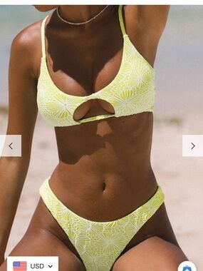 NWT Berlook Yellow Floral Cutout Bikini Top and Bottom - Women Swim